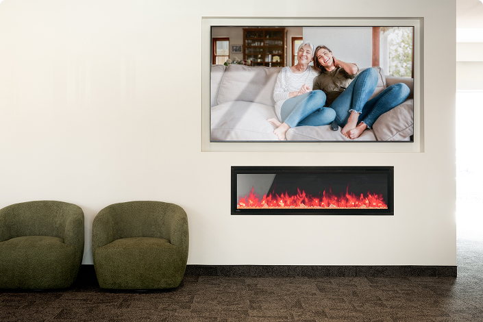 Écran haute définition et foyer d'ambiance